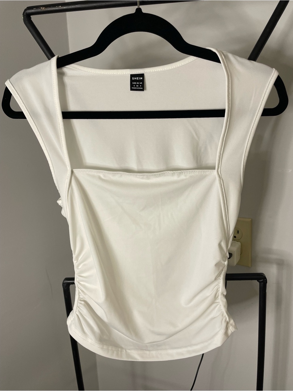 SHEIN Cream Square Neck Ruched Tank Top